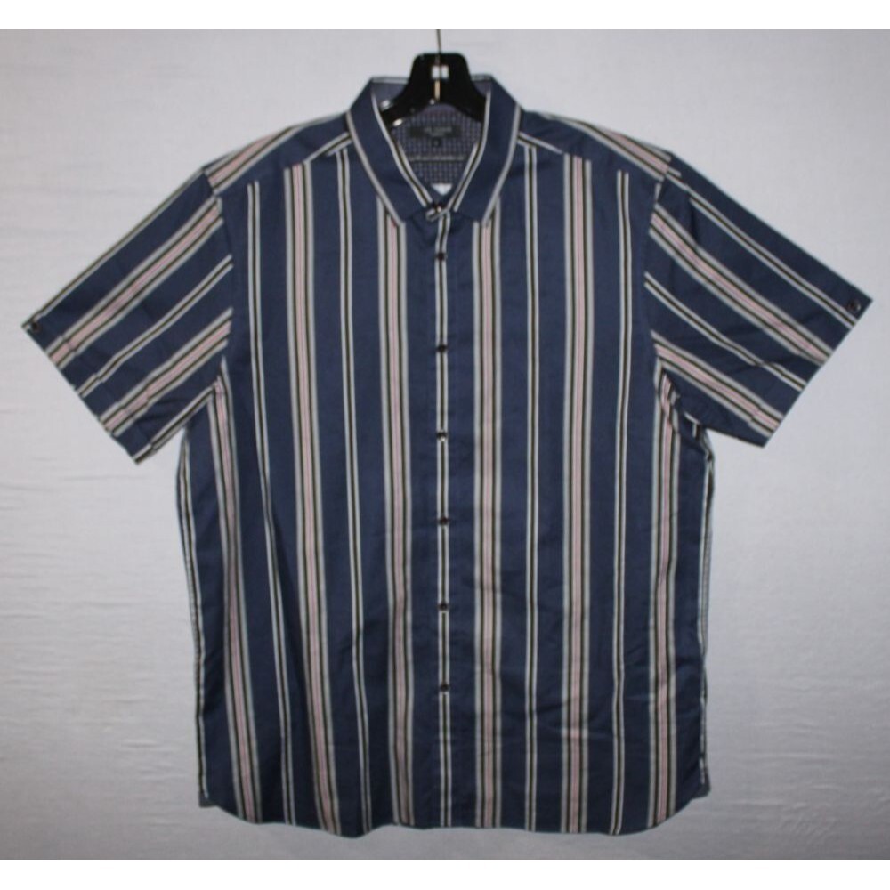 Ted Baker London Men's Size 5 Short Sleeve Button Up Shirt Striped Blue